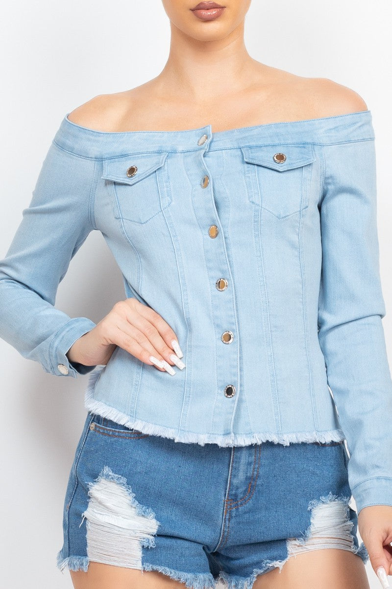 Off-Shoulder Denim Jacket – Ghia Stores