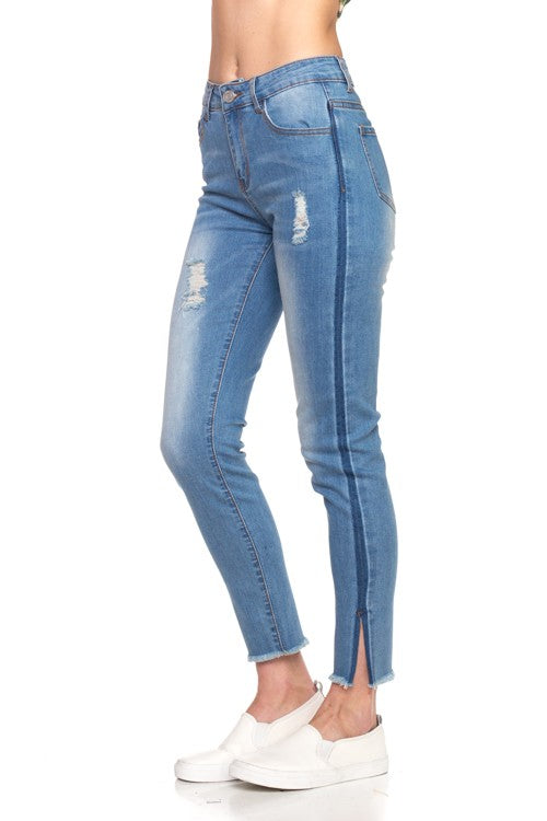 Skinny Frayed Slit Jeans