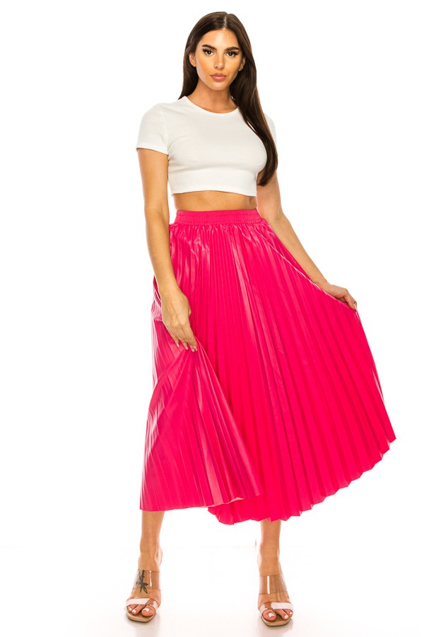 Pleated Leather Skirt Pink