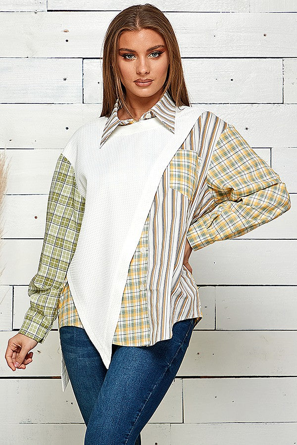 Womens blouse featuring multiple patterns